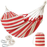 10FT Brazilian Double Hammock 2 Person Canvas Cotton Hammock with Carrying Bag - Red Stripe
