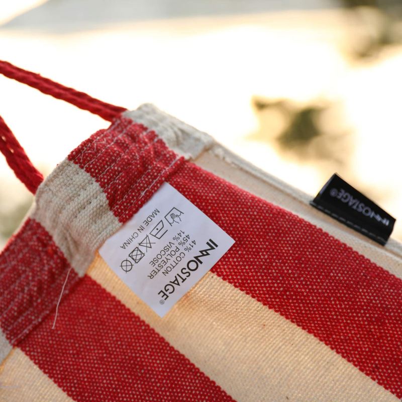 10FT Brazilian Double Hammock 2 Person Canvas Cotton Hammock with Carrying Bag - Red Stripe - INNO STAGE