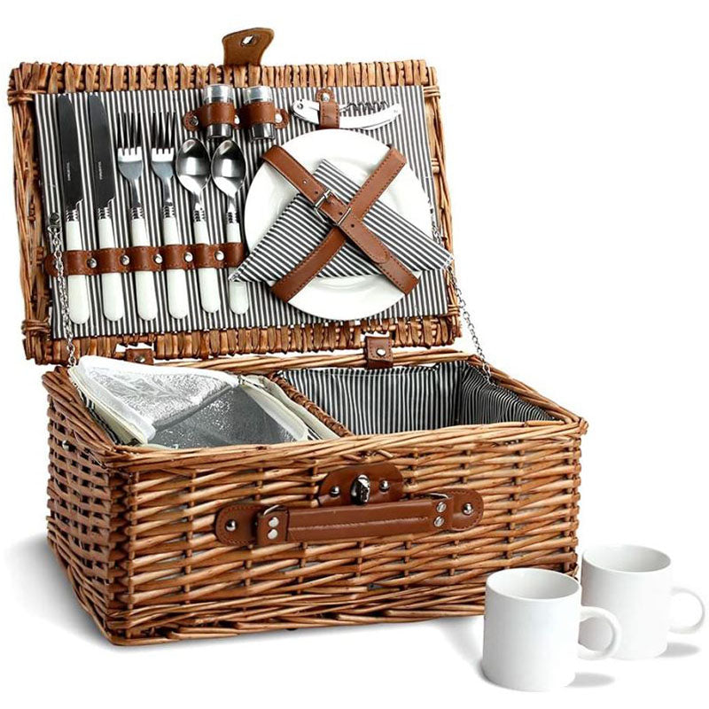 2 Person Willow Hamper Picnic Basket with Cooler Grey Stripe - INNO STAGE