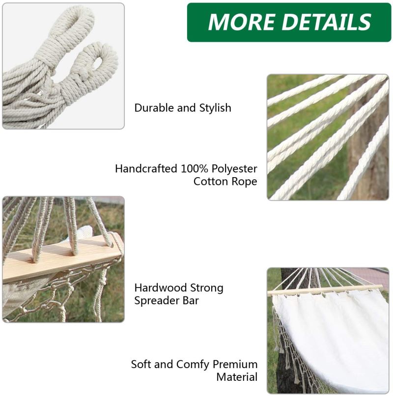 Brazilian Deluxe Cotton Fabric Hammock with Wood Spreader Bar and Fringed Macrame - INNO STAGE