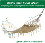Brazilian Deluxe Cotton Fabric Hammock with Wood Spreader Bar and Fringed Macrame - INNO STAGE