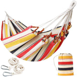Double Size Cotton Hammock - Woven Hammock Two Person Hanging Camping Bed for Patio, Backyard, Porch, Outdoor and Indoor Use - Color Stripe