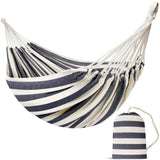 Brazilian Cotton Double Hammock with Carrying Bag - Blue and White Stripes