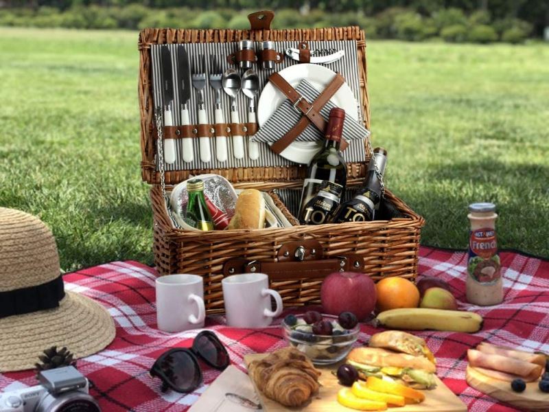 2 Person Willow Hamper Picnic Basket with Cooler Grey Stripe - INNO STAGE