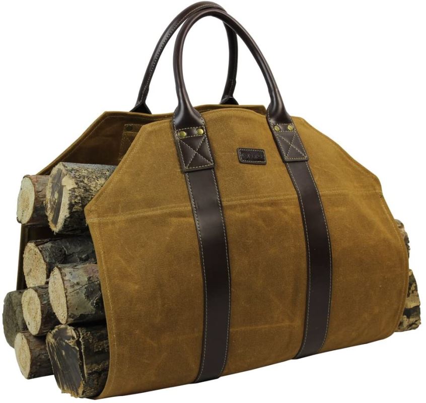 Firewood Log Carrier Tote Bag Waxed Canvas Fire Wood Carrying Hay Hauling Holder for Fireplace Stove Accessories Indoor Outdoor CampingCarrier (may arrive after Christmas) - INNO STAGE