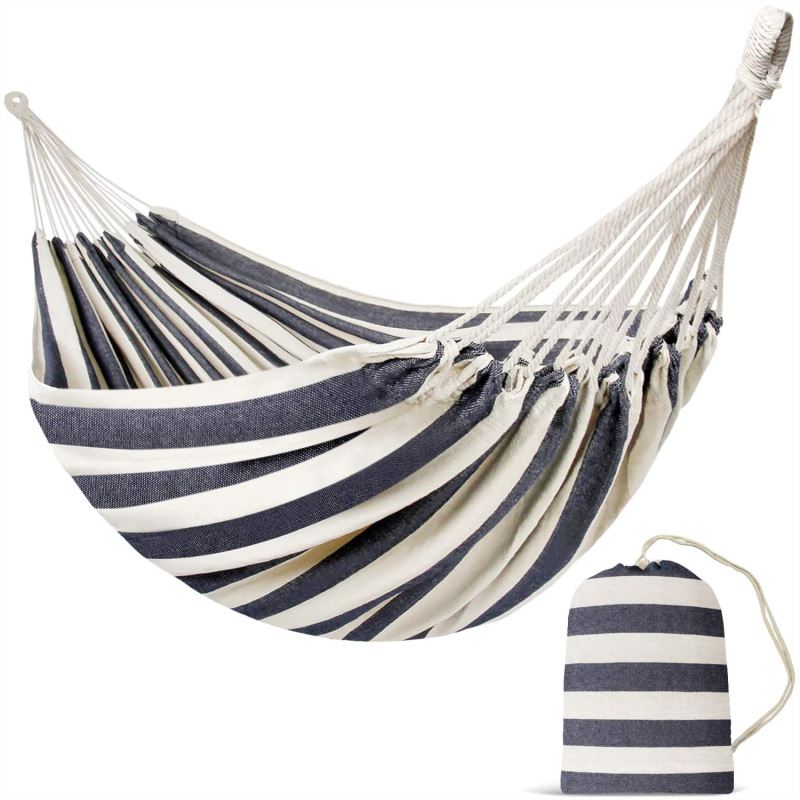 Brazilian Cotton Double Hammock with Carrying Bag - Blue and White Stripes - INNO STAGE