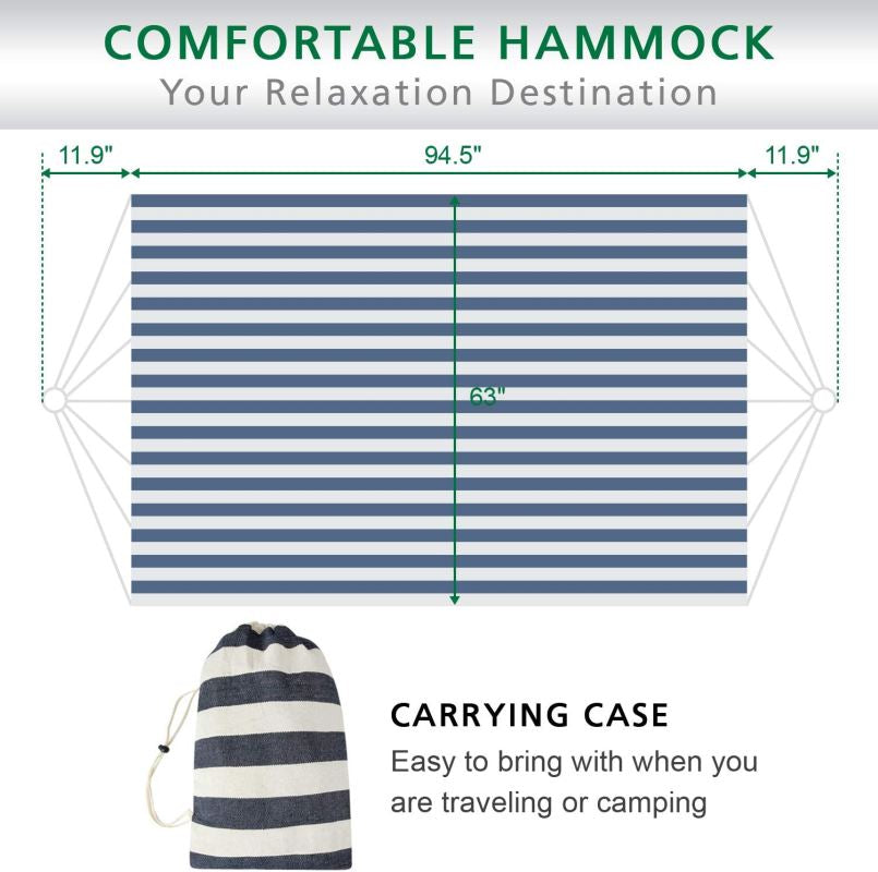 Brazilian Cotton Double Hammock with Carrying Bag - Blue and White Stripes - INNO STAGE