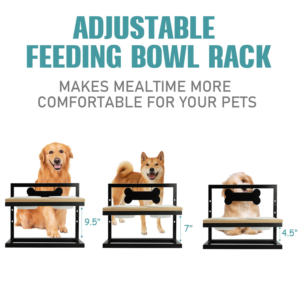 Elevated Dog Bowls Adjustable to 3 Heights for Dog Ceramic Food and Water Bowls - INNO STAGE