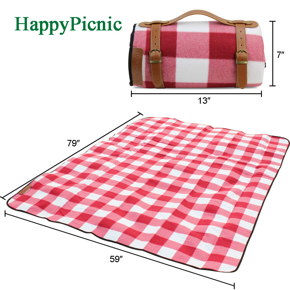 Waterproof Picnic Blanket 79" x 59" Soft Fleece Thick Beach Mat Red Check - INNO STAGE