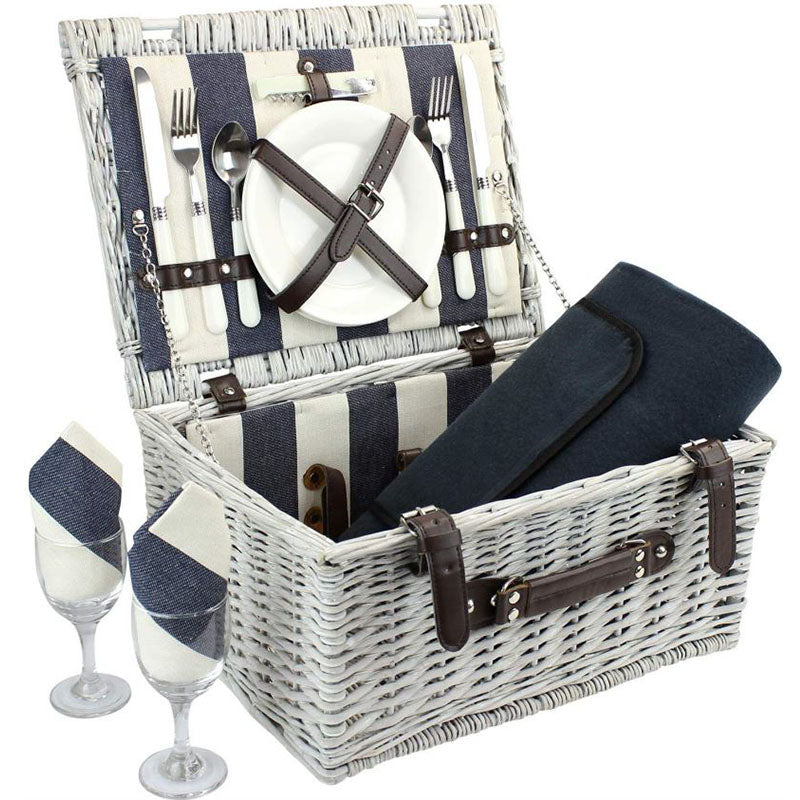 Picnic Wicker Basket 2 Person with Black-and-white Stripe - INNO STAGE
