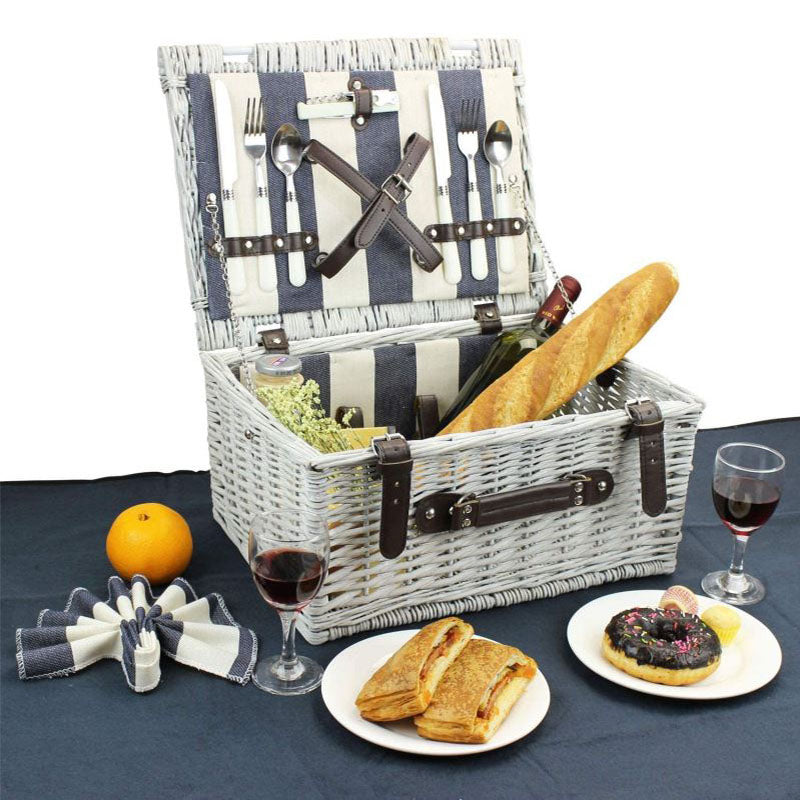 Picnic Wicker Basket 2 Person with Black-and-white Stripe - INNO STAGE