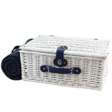 4 Person White Picnic Willow Hamper with Cooler Blue Stripe - INNO STAGE
