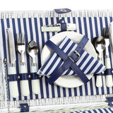 4 Person White Picnic Willow Hamper with Cooler Blue Stripe - INNO STAGE