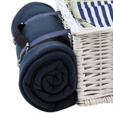 4 Person White Picnic Willow Hamper with Cooler Blue Stripe - INNO STAGE