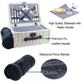 4 Person White Picnic Willow Hamper with Cooler Blue Stripe - INNO STAGE