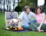 4 Person White Picnic Willow Hamper with Cooler Blue Stripe - INNO STAGE