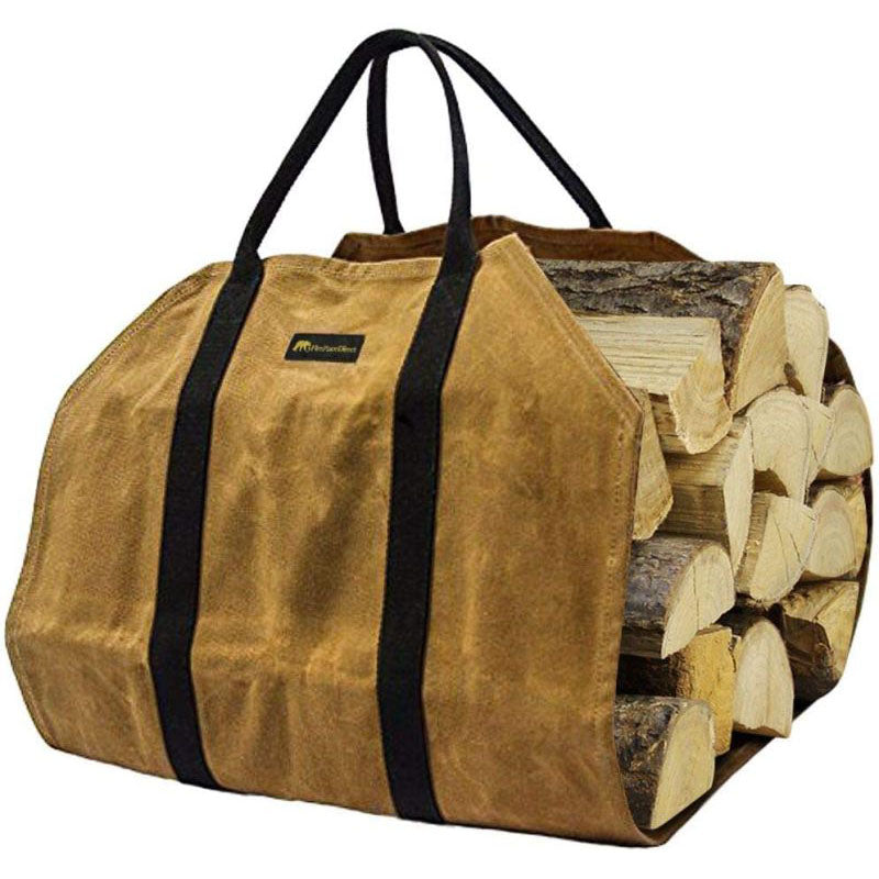thumbnail interactive-video image 1 of Brown Waxed Canvas Firewood Carrier – Heavy-Duty Log Tote Bag With Handles, Indoor/Outdoor Use, Waterproof 1 of 4