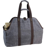 Waxed Canvas Log Carrier Tote Bag Extra Large Durable Firewood Holder Grey