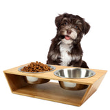 PetSmart 3” High Bamboo Elevated Dog Cat Dog Feeder with 2 Stainless Steel Bowls, Raised Stand Pet Feeder Perfect for Small Dogs & Cats