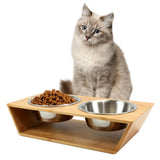 3” High Bamboo Elevated Dog Cat Dog Feeder with 2 Stainless Steel Bowls, Raised Stand Pet Feeder Perfect for Small Dogs & Cats - INNO STAGE