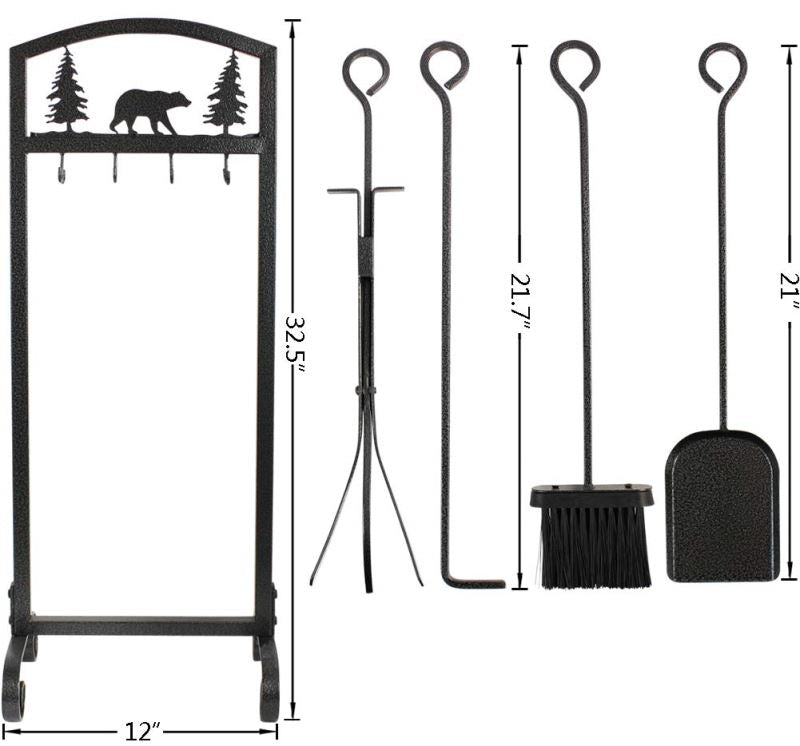 Fireplace Tools Sets 5 Pieces Strength Wrought Iron Indoor Outdoor - INNO STAGE