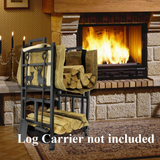 Firewood Rack Fireplce Firepit Tools Set Wood Log Holder for Fire Place Outdoor Indoor Accessories-2 Layer Iron with Brush, Shovel, Tong, Hook - INNO STAGE