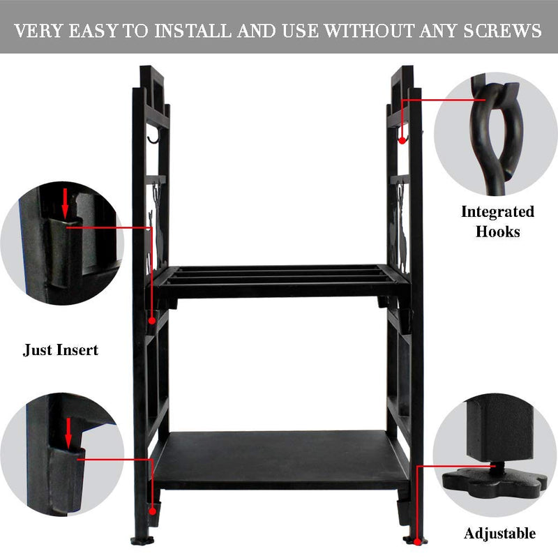 Firewood Rack Fireplce Firepit Tools Set Wood Log Holder for Fire Place Outdoor Indoor Accessories-2 Layer Iron with Brush, Shovel, Tong, Hook - INNO STAGE