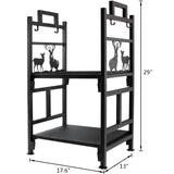 Firewood Rack Fireplce Firepit Tools Set Wood Log Holder for Fire Place Outdoor Indoor Accessories-2 Layer Iron with Brush, Shovel, Tong, Hook - INNO STAGE