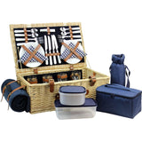 4 Person Natural Wicker Picnic Hamper Basket Deluxe Service Set - INNO STAGE