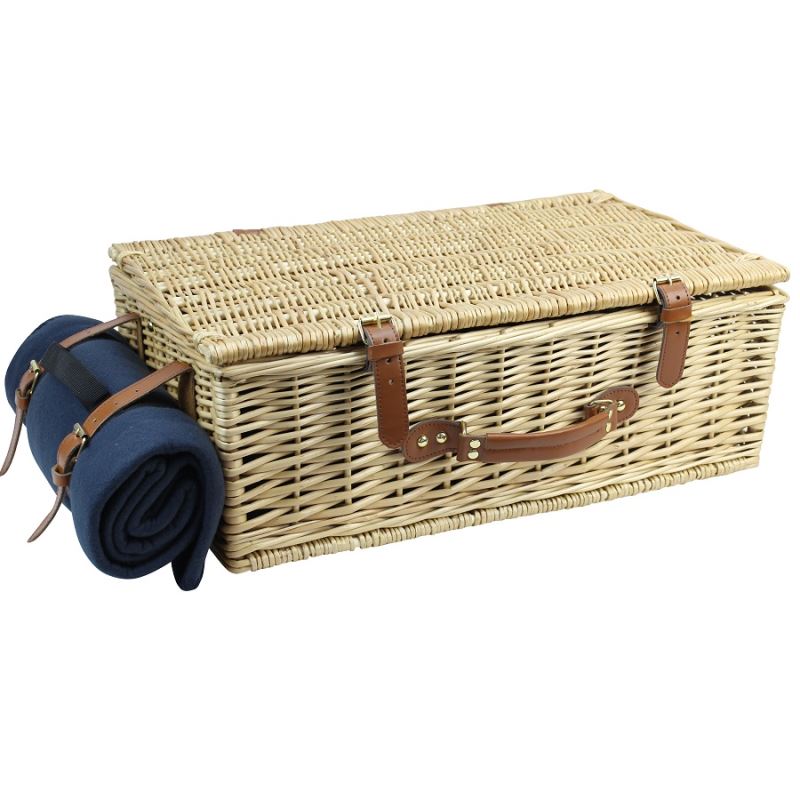4 Person Natural Wicker Picnic Hamper Basket Deluxe Service Set - INNO STAGE
