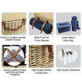 4 Person Natural Wicker Picnic Hamper Basket Deluxe Service Set - INNO STAGE