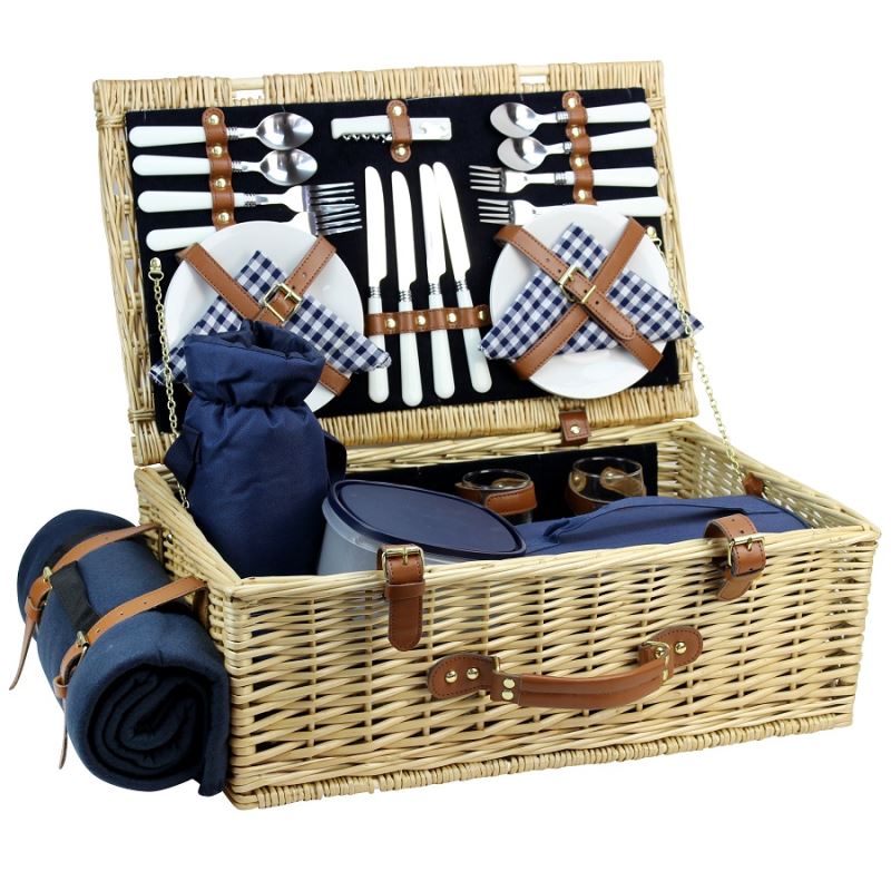 4 Person Natural Wicker Picnic Hamper Basket Deluxe Service Set - INNO STAGE