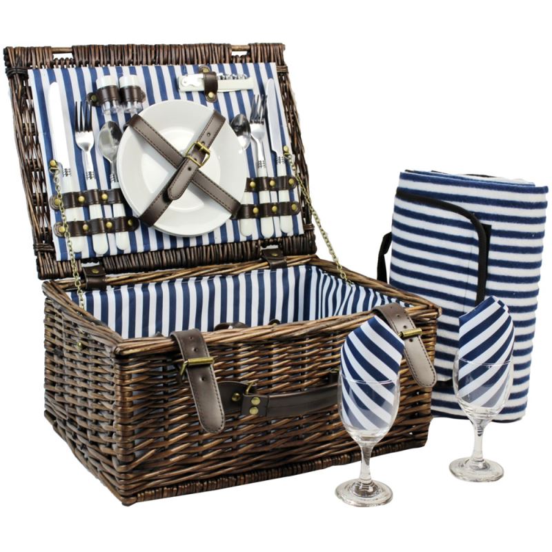 2 Person Picnic Willow Hamper Navy Stripe - INNO STAGE