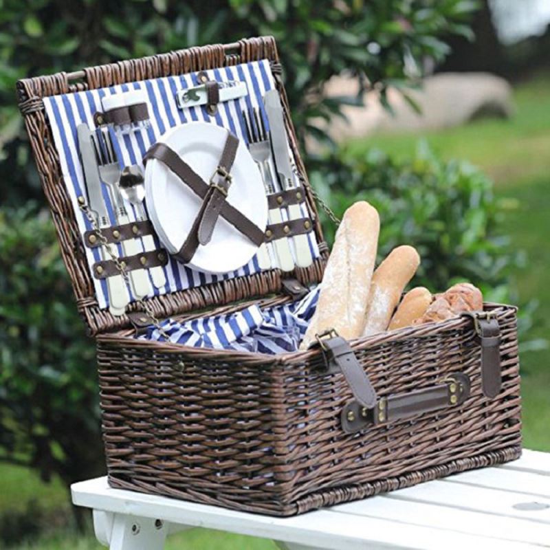 Picnic Basket with Table, Picnic Basket Set for 2, Willow Hamper with Wine  Holder, Wicker Picnic Set with Blanket & Premium Tableware for Outdoor