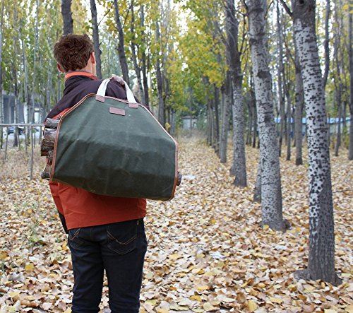 INNO STAGE Waxed Canvas Log Carrier Tote Bag,40X19 Firewood  Holder,Fireplace Wood Stove Accessories Green
