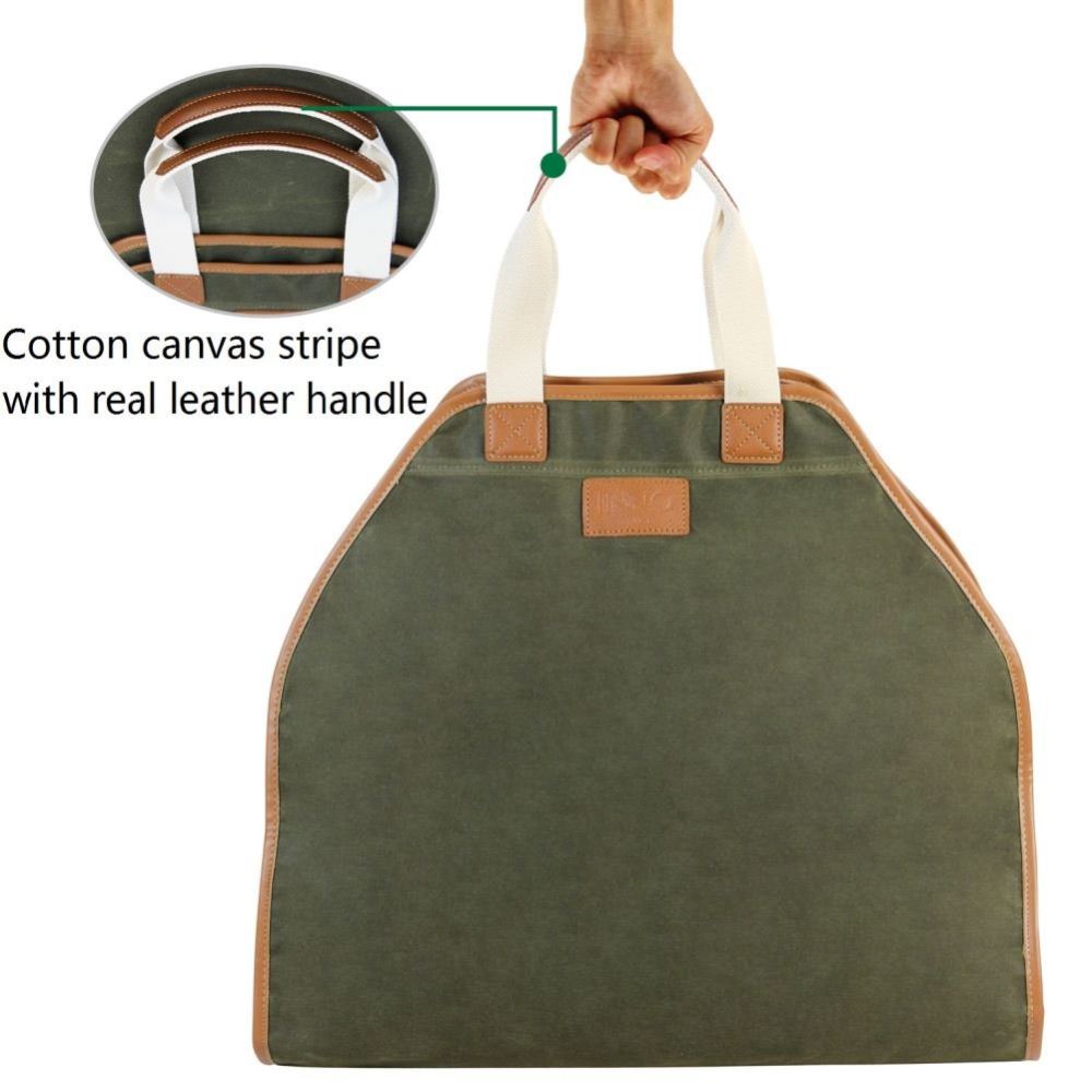 INNO STAGE Waxed Canvas Log Carrier Tote Bag,40X19 Firewood  Holder,Fireplace Wood Stove Accessories Green